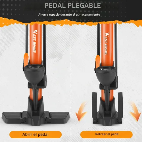 Vista 5 de Bomba de piso para bicicleta, bomba de bicicletas con manómetro, bomba de aire de bicicleta con alta presión de 160 psi, bomba de neumáticos