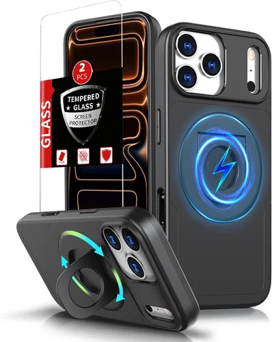 Vista 63 de Funda magnética para iPhone 11 Pro compatible con carga inalámbrica MagSafe, con 2 protectores de pantalla, anillo kickstand de 360° integrado +