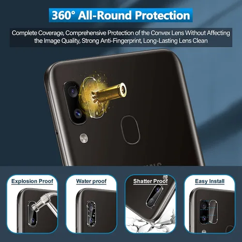 Vista 5 de Protector de pantalla de vidrio templado para Samsung Galaxy A20 y protector de lente de cámara, antihuellas dactilares, a prueba de roturas