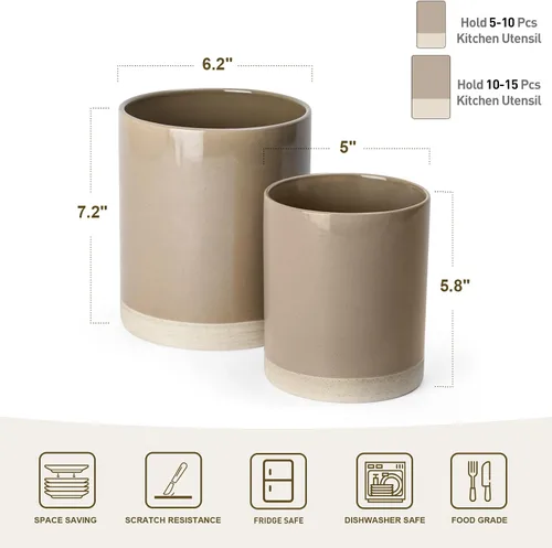 Vista 4 de famiware Milkyway - Soporte para utensilios de cocina para encimera, 7.2 + 5.8 pulgadas, utensilios de cocina de cerámica para encimera, organizador