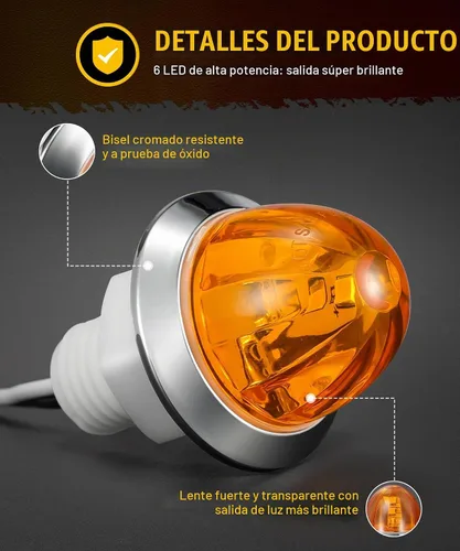 Vista 3 de Partsam 10Pcs Mini Amber Watermelon Lights, 3/4 Inch 6 LED Super Bright Side Marker Clearance Tail Griller Lights for 12V Trailer Truck RV Waterproof