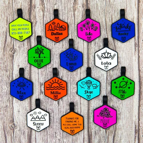 Vista 2 de Etiqueta de silicona silenciosa para perro personalizada con 5 líneas de identificación de mascotas grabadas profundas, duradera, sin sonido, diseño