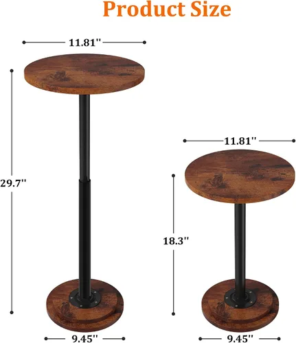 Vista 2 de Paquete de 2 mesas para bebidas, mesa auxiliar pequeña con altura ajustable y diseño resistente, mesas de Martini con pedestal para espacios