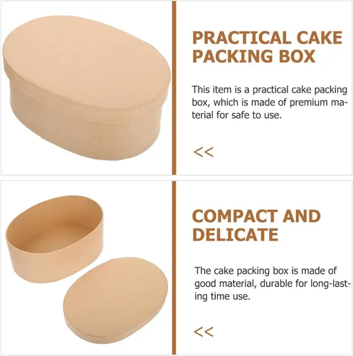 Vista 3 de Hemoton 3 cajas de regalo de papel kraft con tapas, forma ovalada, cajas de recuerdos de fiesta, golosinas, postres para fiestas, bodas, cumpleaños