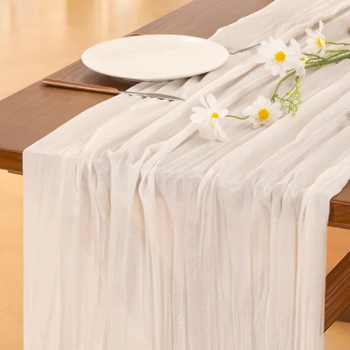 Vista 34 de Socomi - Camino de mesa de gasa, estilo bohemio y rústico, para primavera, Pascua, bodas, fiestas, baby showers y decoración, 120 pulgadas/10 pies