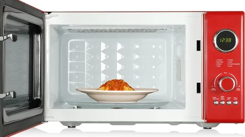 Vista 7 de Emerson MWRG0901RD - Microondas retro de 0.9 pies cúbicos con función de parrilla de 1,000W, potencia de cocción de 800W, pantalla LED, 5 niveles