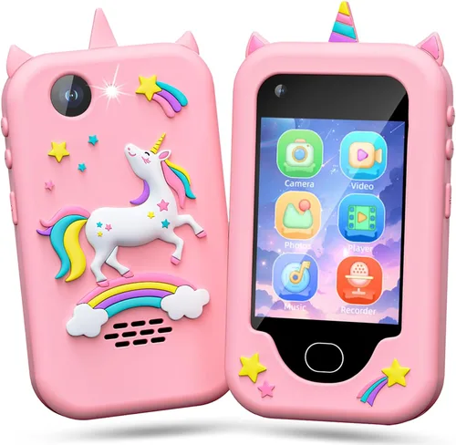 Vista 13 de Lapare Teléfono infantil para niños, teléfono de juguete con pantalla táctil con doble cámara, música y juegos, teléfono de juguete de aprendizaje