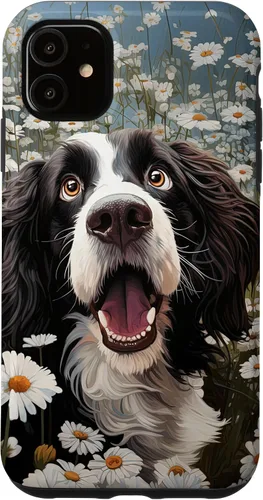 Vista 5 de Carcasa divertida para iPhone 14 con diseño de perro con margarita