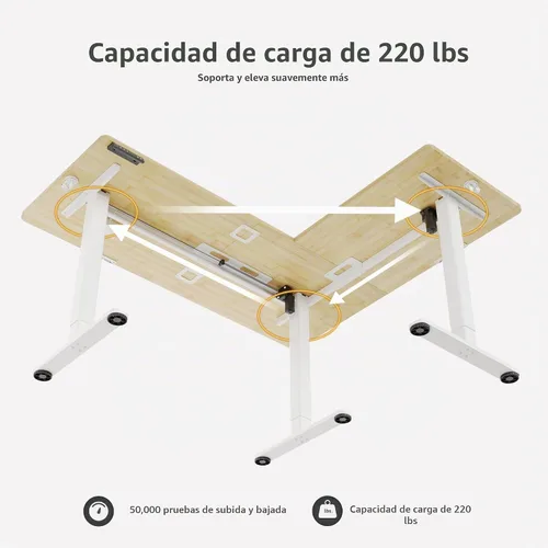 Vista 3 de Claiks - Escritorio de pie en forma de L de 63 x 55 pulgadas, altura Bambú
