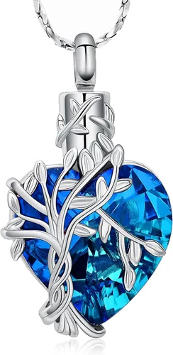Vista 37 de Imrsanl Collar de urna de árbol de la vida con forma de corazón, joyería de cremación para hombres y mujeres, recuerdo, joyería conmemorativa