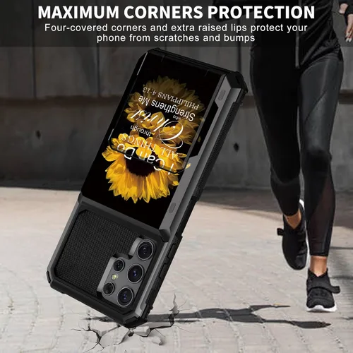 Vista 3 de Funda tipo cartera para Samsung Galaxy S22 Ultra con ranura para tarjetero, funda con tapa híbrida de doble capa, resistente, a prueba de golpes