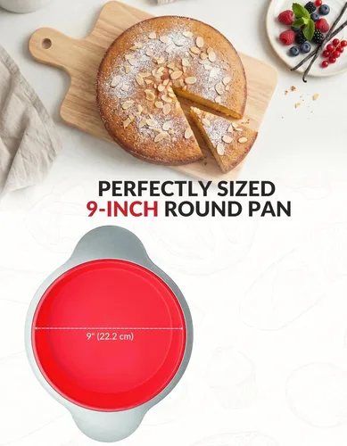 Vista 7 de Boxiki Kitchen Molde para Pastel Redondo de Silicona Antiadherente de 9 Pulgadas con Asas de Marco de Acero - Perfecto para Hornear Deliciosos