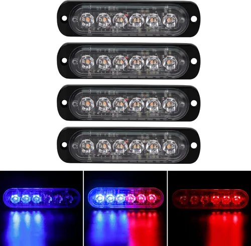 Vista 15 de SEISSO Paquete de 4 luces estroboscópicas ámbar de 12 LED para vehículos y camiones, kit de luces estroboscópicas de emergencia, 12V -24V, luces