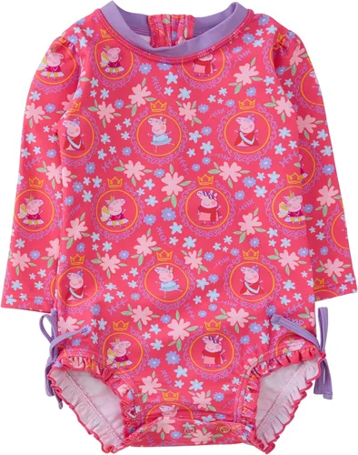 Vista 58 de RuffleButts - Traje de baño de una pieza con protección solar UPF 50+, camiseta de protección floral estampado, manga larga, con cierre zipper