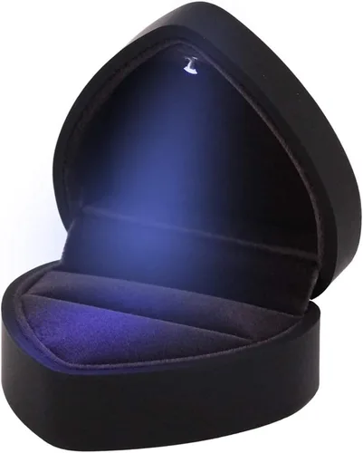 Vista 3 de Naimo Caja de anillo de compromiso, pendientes, moneda, joyero, caja con luz LED, para propuesta, compromiso, regalo de boda Negro