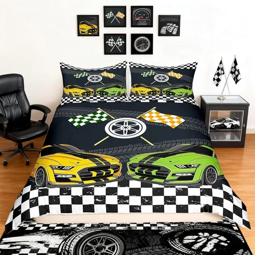 Vista 47 de Funda de edredón Happy Camping, juego de ropa de cama con temática de cámper para niños, funda de edredón de estilo rústico para decoración