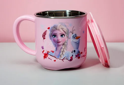 Vista 2 de Frozen Elsa Anna - Vaso de acero inoxidable con tapa, 8.5 fl oz, color rosa