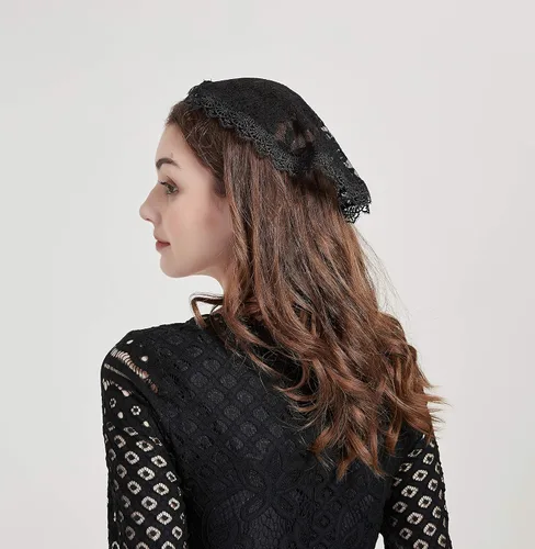 Vista 4 de FANFAN Tocado de encaje con velo de iglesia Tocado Vintage-Inspired Capilla Cap Veil Y034