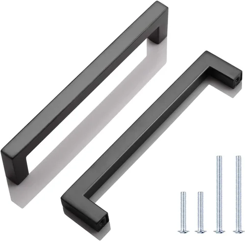 Vista 39 de Juego de manijas de puerta de acero inoxidable de 1/2 de ancho, esquinas cuadradas, para armario de cocina
