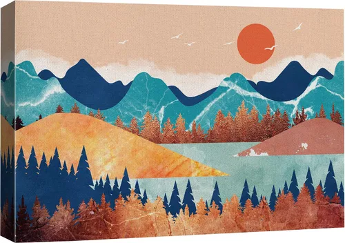 Vista 28 de SIGNFORD Lienzo impreso para pared, árboles de abedul dorados de otoño, bosque, decoración de guardería, paisaje decorativo, relajante, tranquilo