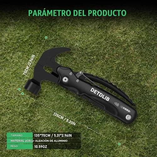 Vista 7 de Regalos para hombres, martillo multiherramienta 12 en 1, negro