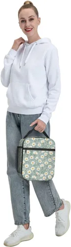 Vista 8 de Lonchera con diseño de margaritas para mujeres, niños, niñas y hombres, lonchera aislada, bolsa de almuerzo para adultos, bolsa de almuerzo