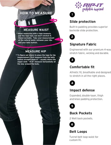 Vista 4 de RIP-IT Pantalones profesionales de softball elásticos de 4 vías, para mujer.