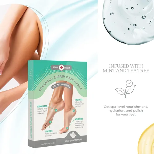 Vista 3 de Calcetines hidratantes para pies de menta y árbol de té, hidratan el talón seco y agrietado, alivia los pies cansados, mascarillas exfoliantes