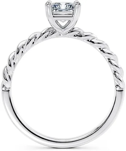 Vista 3 de IGI - Anillo de compromiso de diamantes de talla radiante blanco de 1, 2 y 3 quilates, con excelente solitario de banda trenzada, creado