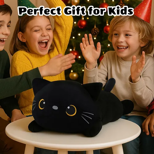 Vista 9 de SQEQE Peluche de gato negro con 4 bebés, gato en la barriga, lindo gato negro de peluche para niños, regalos ideales para Navidad, San Valentín