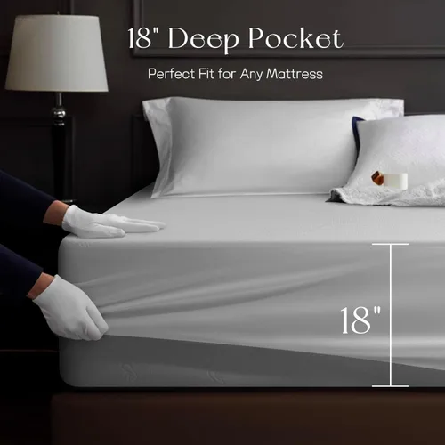 Vista 7 de Protector de colchón California King Tencel Luxury 100% impermeable, sedoso suave y transpirable, funda de colchón refrescante ajustable de 18