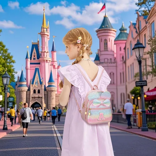 Vista 3 de KKXIU Mochilas Mini con Moño Inicial para Niñas y Mujeres, Linda Mochila Pequeña con Asa de Bolso, Regalos Personalizados para Niños, Arcoíris