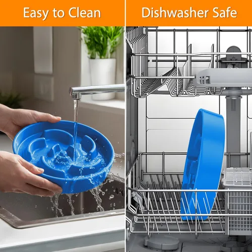 Vista 7 de Cuenco de cerámica para perros de alimentación lenta, 2 tazas de plato de flor - azul