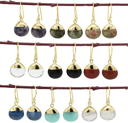 Vista 4 de Gempires - Pendiente de gancho de pera natural, pendiente de meditación, joyería hecha a mano, regalo para ella