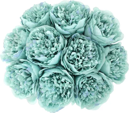 Vista 11 de U'Artlines 10 cabezas de peonías artificiales de seda, hojas y flores para decoración del hogar, oficina, bodas, fiestas, festivales y bares (negro)