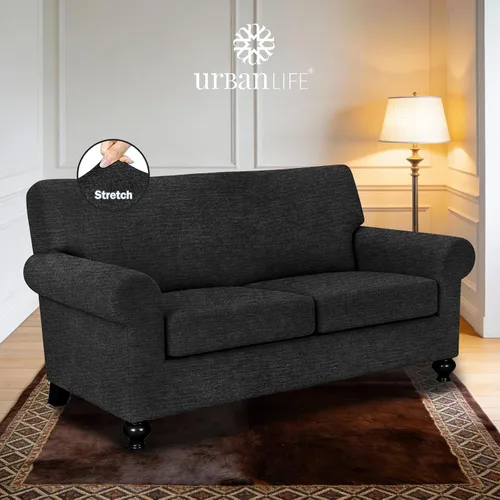 Vista 2 de URBANLIFE Funda elástica para sofá de 3 piezas, lavable a máquina, para sofá de 2 cojines, súper elástico, antideslizante, protector de muebles