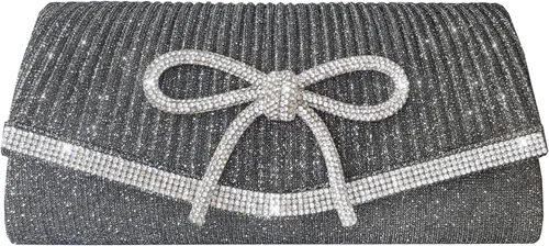 Vista 10 de Bolso de mano con lazo brillante para mujer con diamantes de imitación de purpurina para boda, fiesta, graduación, bolsa de noche elegante, caja