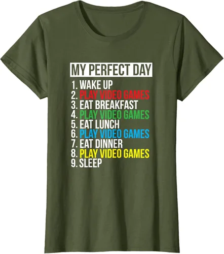 Vista 60 de My Perfect Day" - Camiseta negra de ajuste clásico, cuello redondo, manga corta, poliéster y algodón, Negro