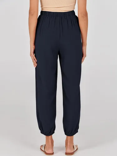 Vista 3 de ANRABESS Pantalones de lino de verano para mujer, estilo casual, pierna ancha, con cordón en la cintura, pantalones palazzo recortados
