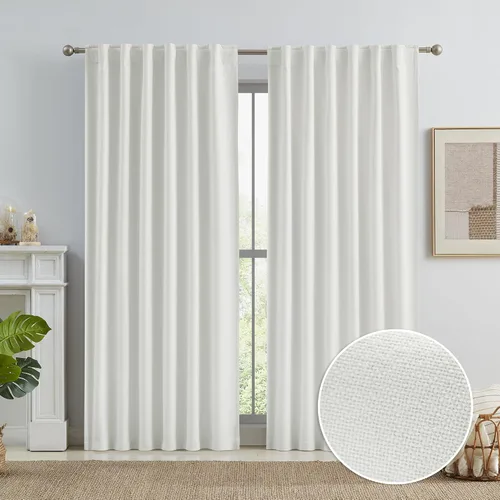 Vista 57 de KEQIAOSUOCAI - Cortinas opacas naturales de 108 pulgadas de largo, cortinas modernas con pestaña trasera, paneles plisados para sistema de cortina