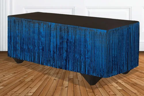 Vista 2 de Forum Novelties - Falda de mesa con flecos de oropel, 144 x 29 pulgadas, color azul