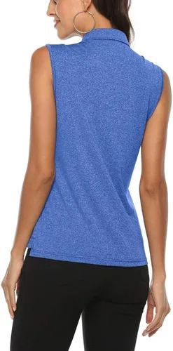 Vista 5 de AIRIKE Polo de golf para mujer, sin mangas, para verano, deportes, atlética, ropa de trabajo, de secado rápido, para mujer