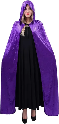 Vista 5 de Capa de bruja de terciopelo de Halloween para adultos, capa de bruja de longitud completa para mujer