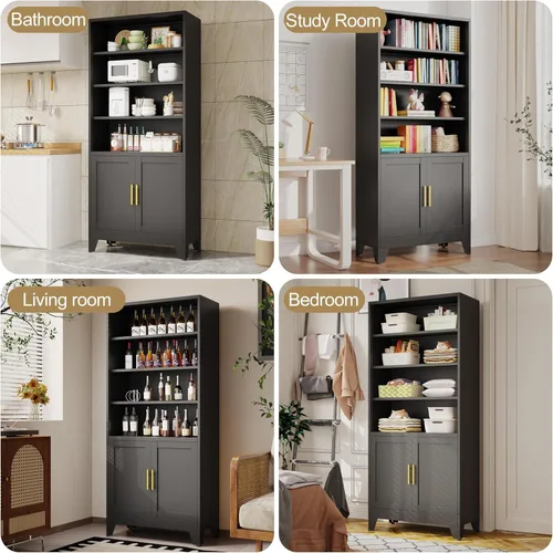 Vista 7 de erosoei Librerías y estanterías de metal de 71 pulgadas de alto con 2 puertas y estantes ajustables, armario de almacenamiento alto, estantería