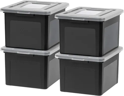 Vista 7 de IRIS USA 3-Pack 35 Qt. Letter/Legal File Box with Lid, Clear/Blue Transparente/azul