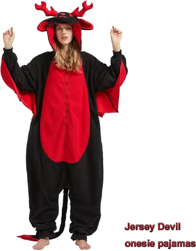Vista 6 de WAWRTOU Jersey Devil Onesie para adultos - Halloween de una sola pieza mítico y cómodo unisex