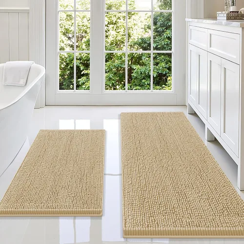 Vista 13 de Juego de alfombras de baño Smiry de 2 piezas, suave alfombra absorbente de chenilla y juego de alfombra en forma de U para inodoro, alfombra de baño