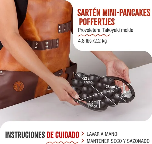 Vista 5 de Victoria - Sartén de hierro fundido para poffertjes holandeses con asas de bucle, precurada con aceite de linaza, fabricada en Colombia