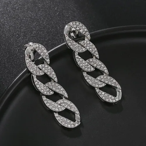 Vista 6 de Aretes de clip para mujer, aretes de cadena con clip para niñas