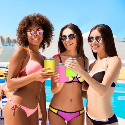 Vista 6 de Paquete de 25 fundas enfriadoras para latas de cerveza, enfriador de bebidas reutilizable con aislamiento suave para botellas de agua, enfriador
